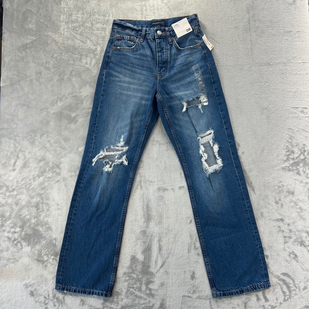 AEROPOSTALE 90s Baggy Jeans Womens 0R Blue NWT Distressed High Rise Button Fly